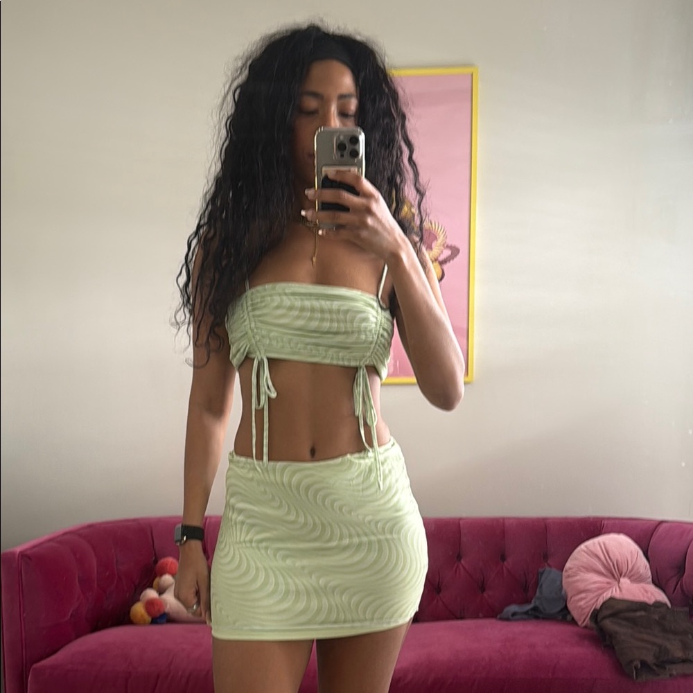 Lime Green Ruched Two-Piece Set